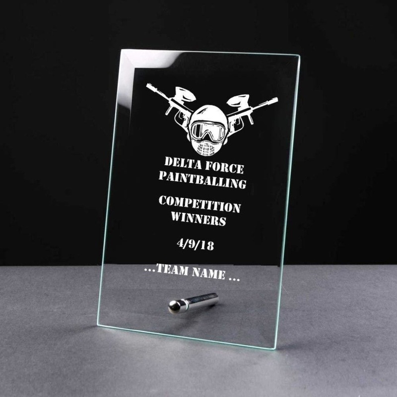 Personalised Paintball Trophy Glass Plaque