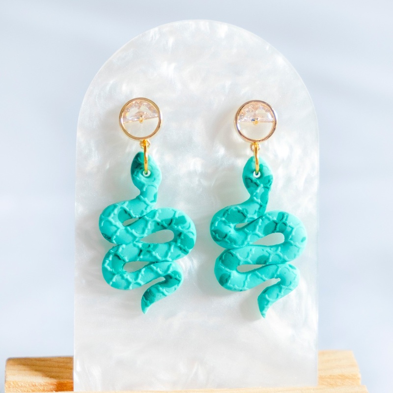 Serpentine Blossom Green Snake Polymer Clay Earring (Nationwide Delivery)