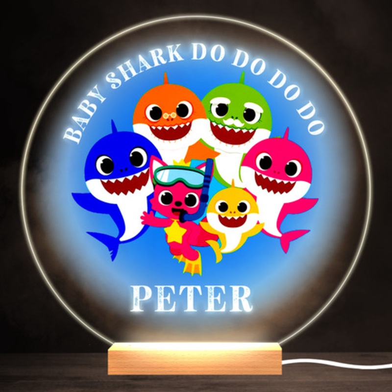 Baby Shark Colourful Round Personalised Gift Warm White LED Lamp Night Light – The Card Zoo