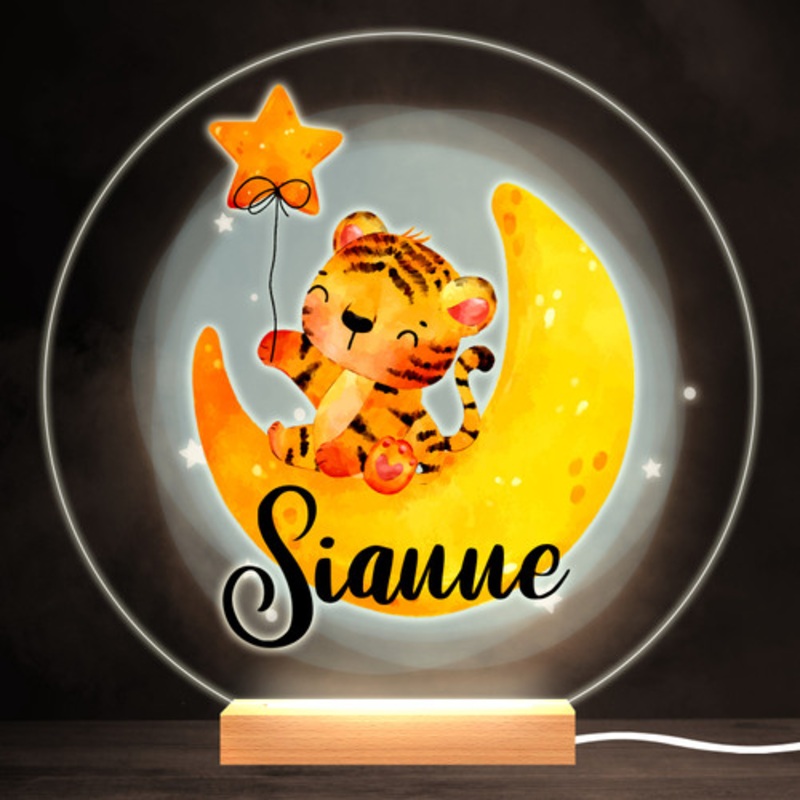 Baby Tiger Moon Colourful Round Personalised Gift LED Lamp Night Light – The Card Zoo