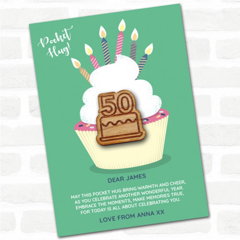 Birthday Cake 50 Candles Cupcake Happy Birthday Personalised Gift Pocket Hug – The Card Zoo