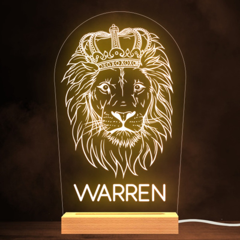 Lion Face King Crown Name Personalised Gift Warm White Lamp Night Light – The Card Zoo