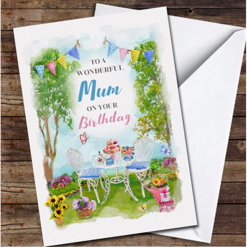 Mum Birthday Garden Afternoon Tea Flowers Painted Personalised Birthday Card – The Card Zoo