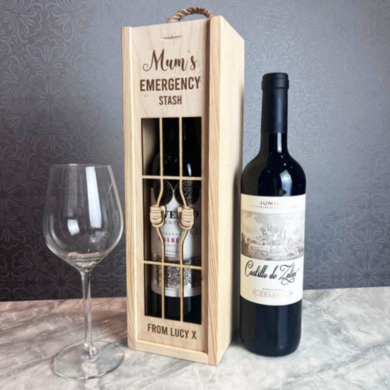 Mum’s Emergency Stash Prison Bars Wine Personalised Rope Single Wine Bottle Box – The Card Zoo