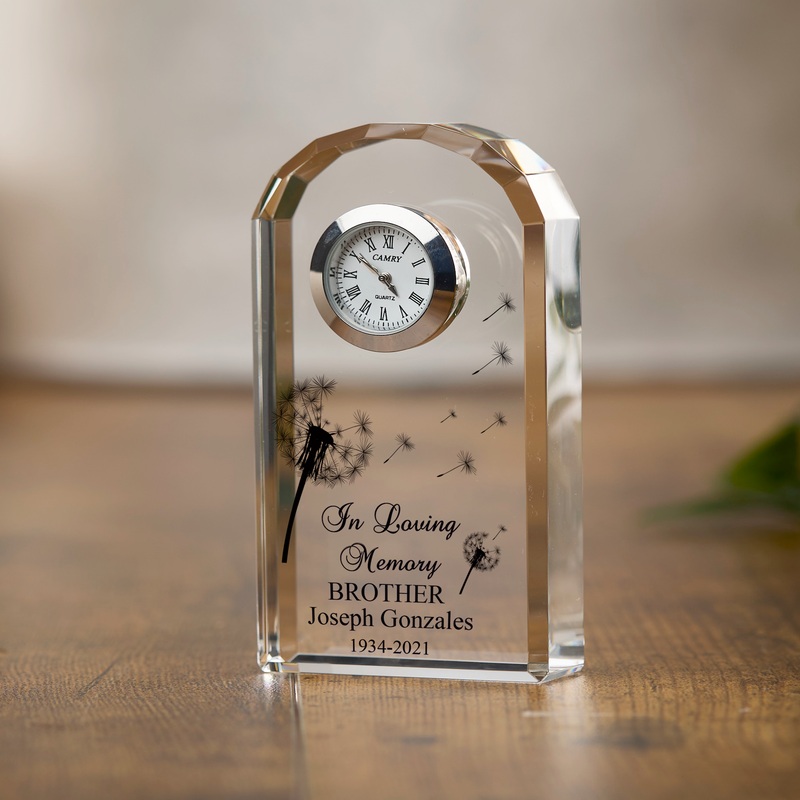 Personalised Condolence Gift Crystal Glass Clock Brother In Loving Memory