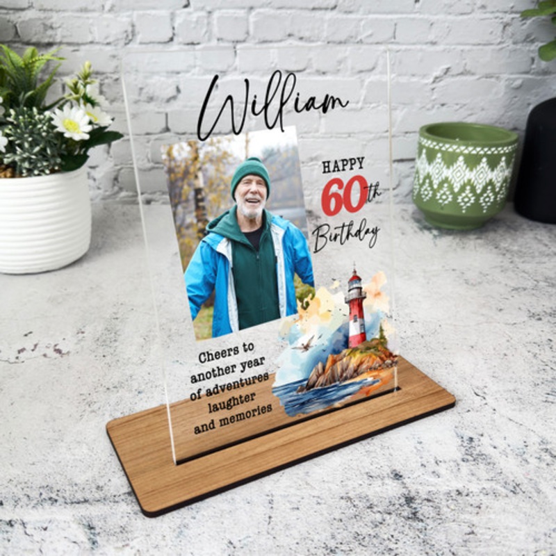 60th Birthday Gift Watercolour Lighthouse Photo Personalised Gift Acrylic Plaque – The Card Zoo