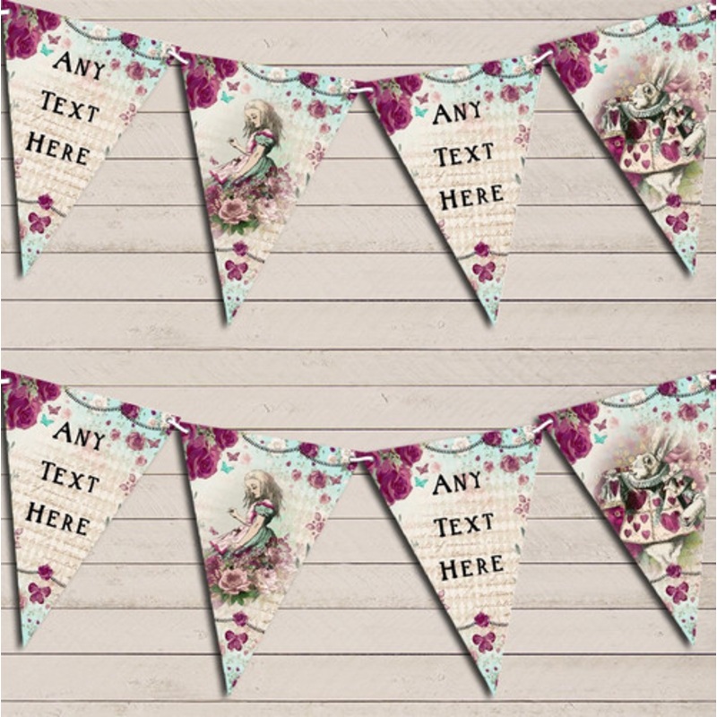 Alice In Wonderland Vintage Shabby Chic Floral Children’s Birthday Bunting – The Card Zoo
