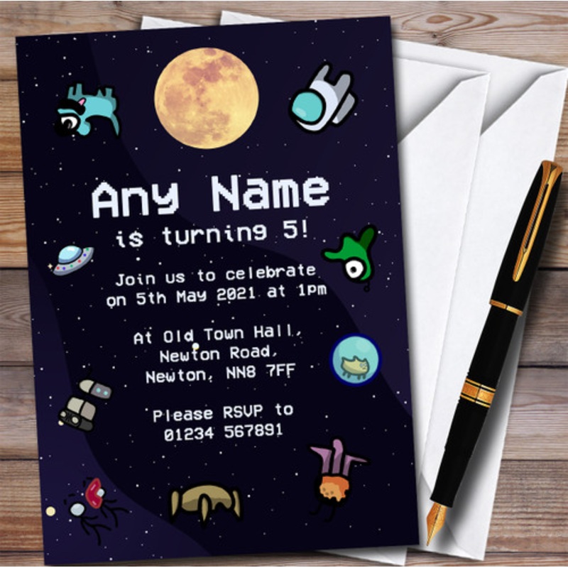Among Us Pets Children’s Kids Personalised Birthday Party Invitations – The Card Zoo