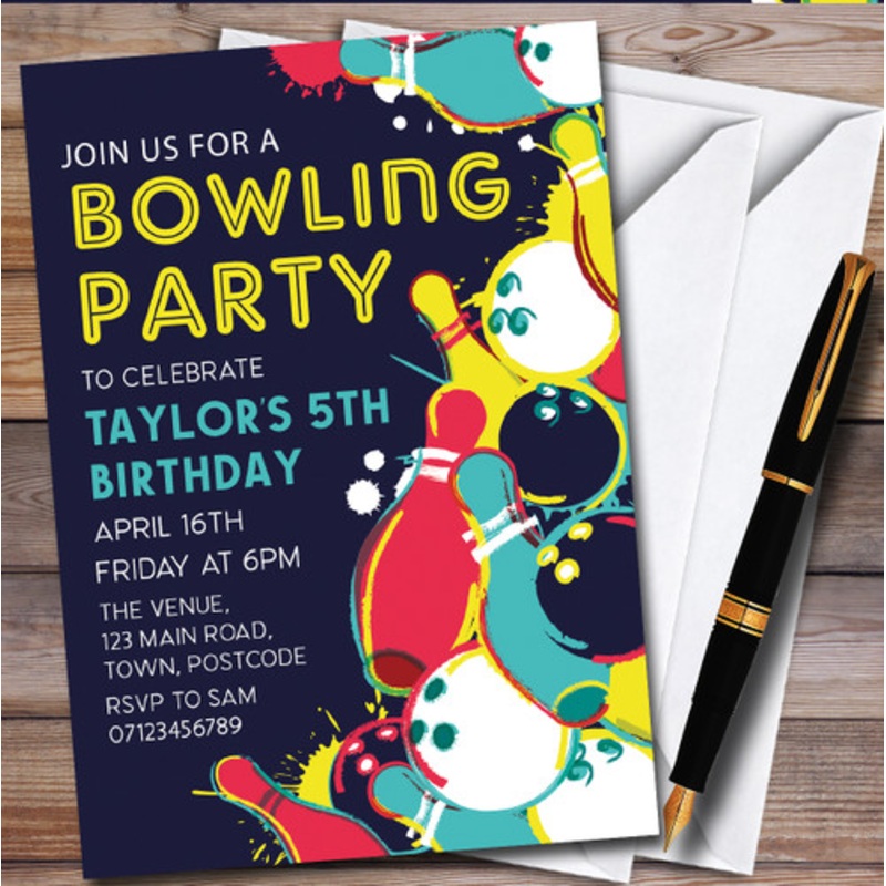 Colourful Bowling Skittles Personalised Children’s Birthday Party Invitations – The Card Zoo