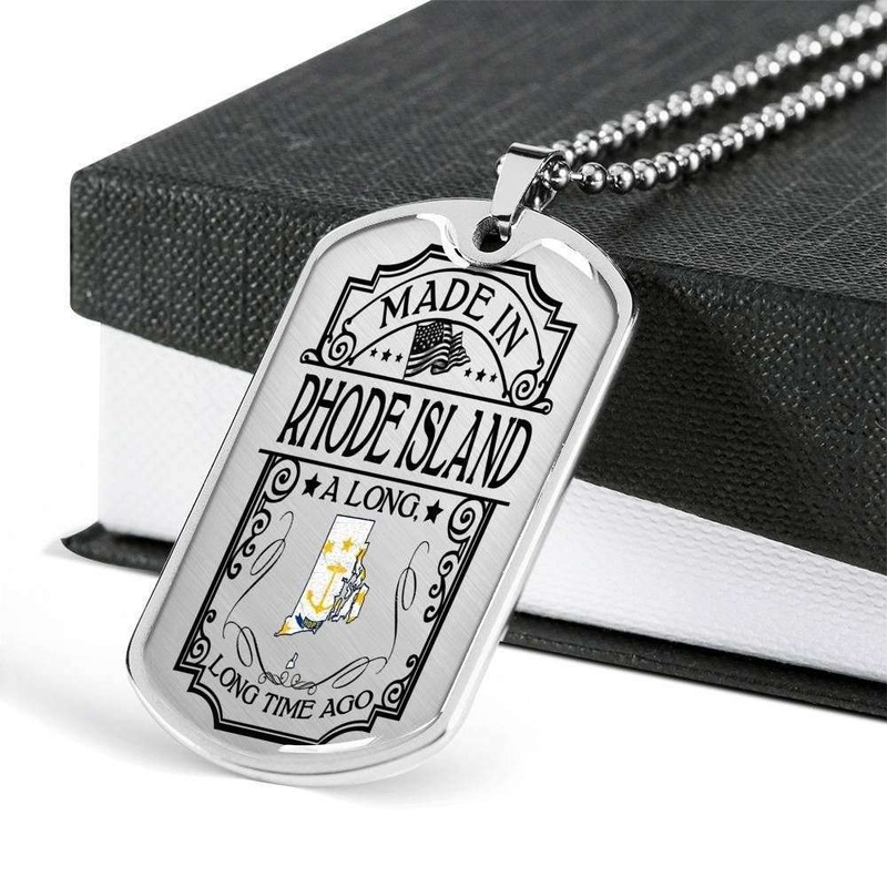 Custom Made In Rhode Island Dog Tag Military Chain Necklace Dog Tag