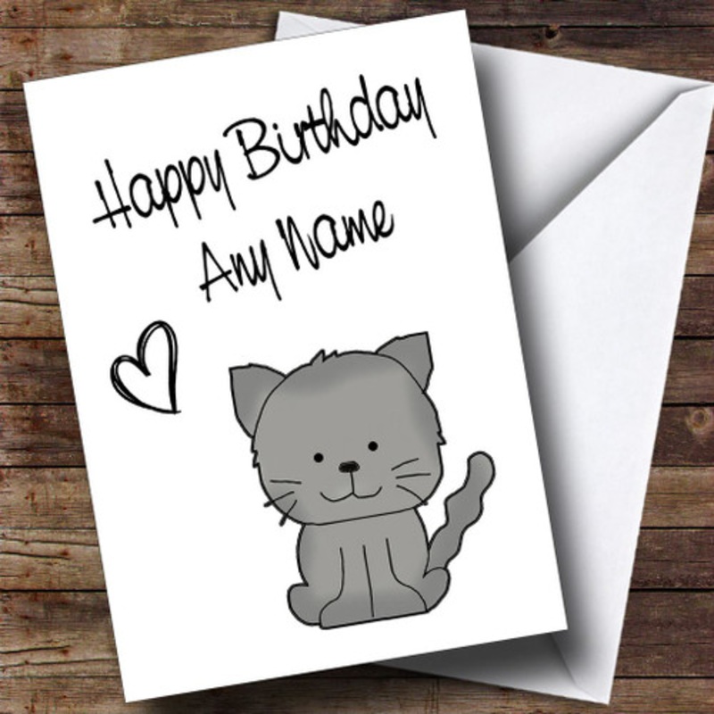 Cute Grey Stick Cat Personalised Birthday Card – The Card Zoo
