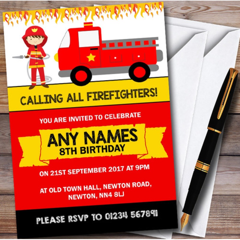 Fireman Firefighter Fire Engine Children’s Birthday Party Invitations – The Card Zoo