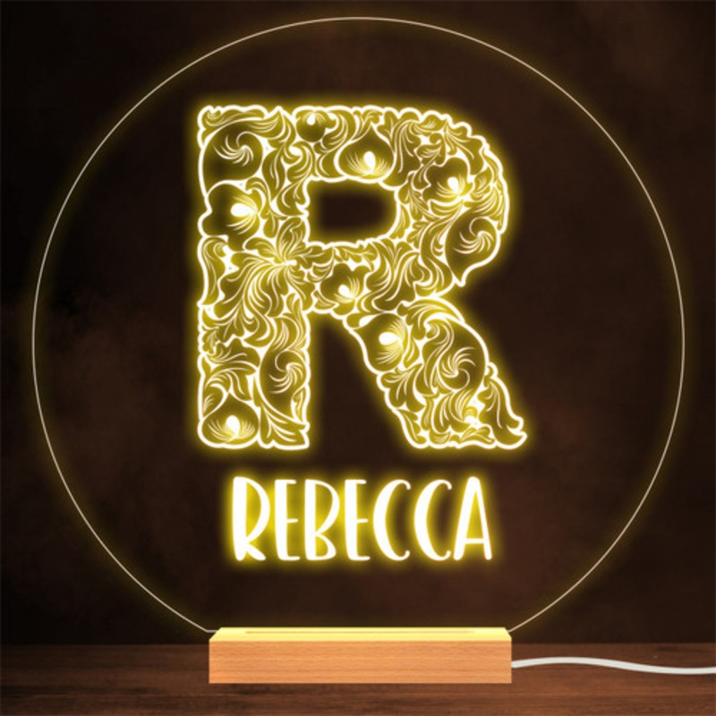 Floral Font letter Initial R Personalised Gift Lamp Night Light – The Card Zoo