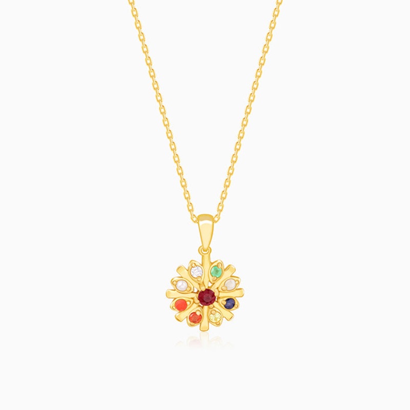 Golden Colourful Flower Pendant With Link Chain
