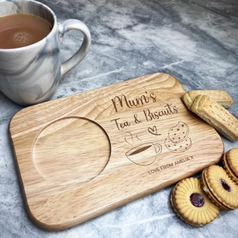 Mum’s Tea and Biscuits Personalised Tea Coffee Tray Biscuit Snack Serving Board – The Card Zoo