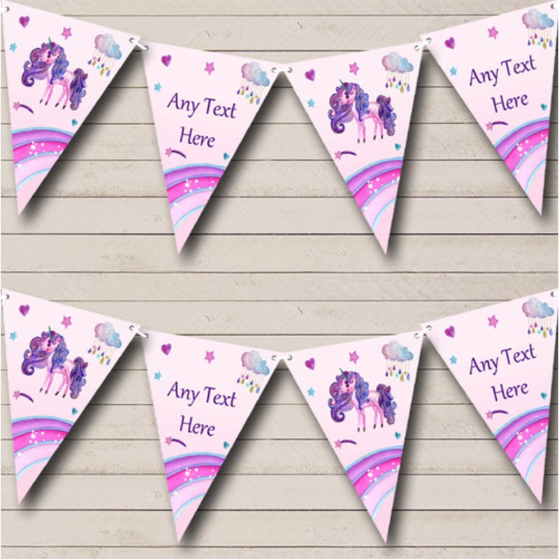 Pretty Glitter Pink Unicorn Personalised Children’s Party Bunting – The Card Zoo
