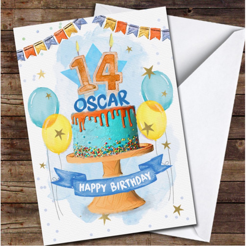 14th Male Boy Turquoise Teenager Cake Painted Party Balloons Birthday Card – The Card Zoo