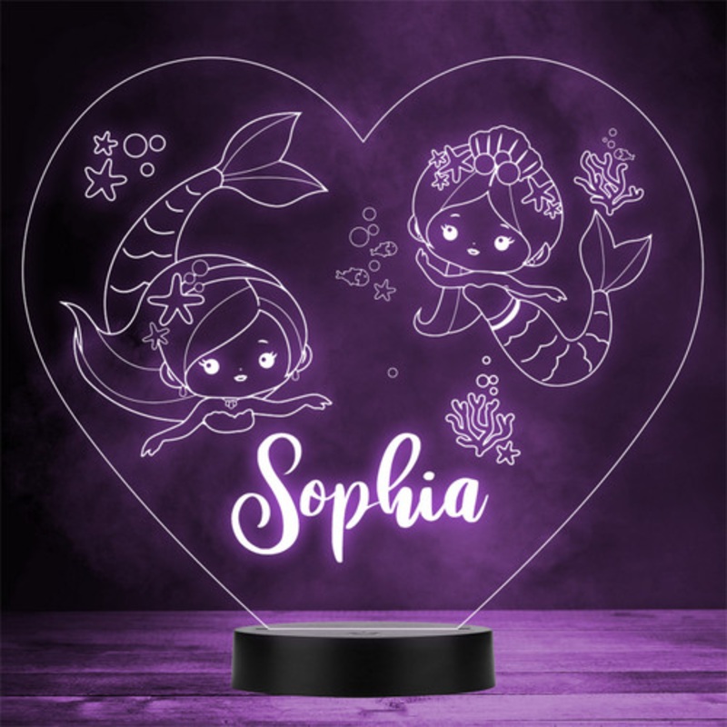 Girls Two Cute Mermaids Heart Personalised Gift Colour Change LED Night Light – The Card Zoo