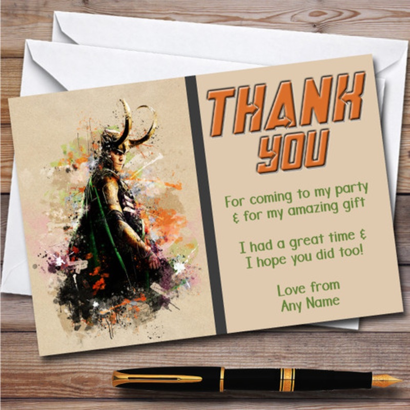 Loki Marvel Abstract Children’s Kids Personalised Birthday Party Thank You Cards – The Card Zoo