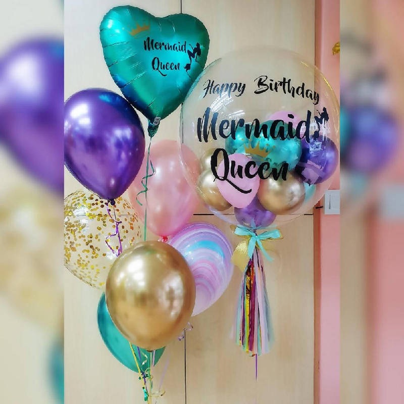 Mermaid Theme Bouquet|18inch Bubble and 6 mini balloons|24inch Bubble and 12 mini balloons