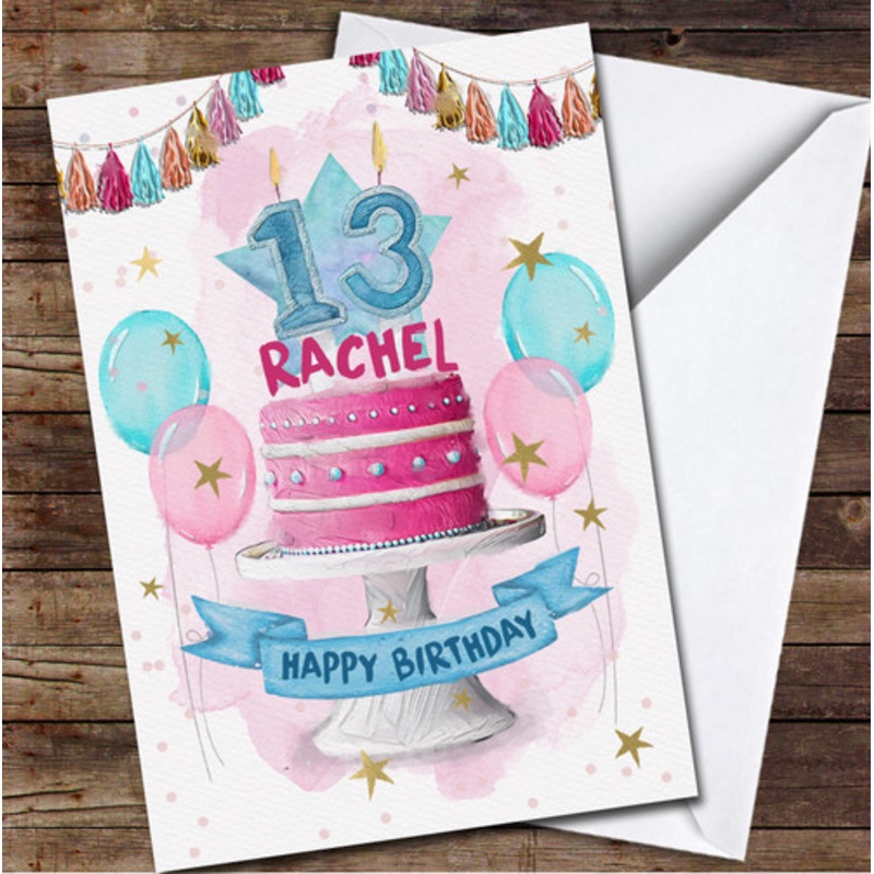 Pink Cake Balloons Children’s Age 13 Thirteenth 13th Personalised Birthday Card – The Card Zoo