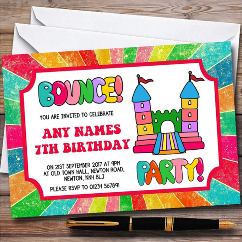 Rainbow Bouncy Castle Personalised Children’s Birthday Party Invitations – The Card Zoo