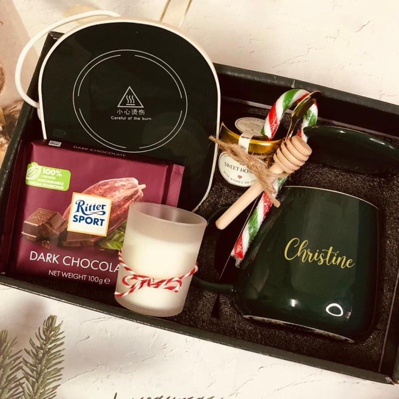 Relax and Calm Personalised Coffee Mug with Heating Pad, Aroma Candle Scent, Candy Cane, Chocolate and Honey Gift Box (Klang Valley Delivery)
