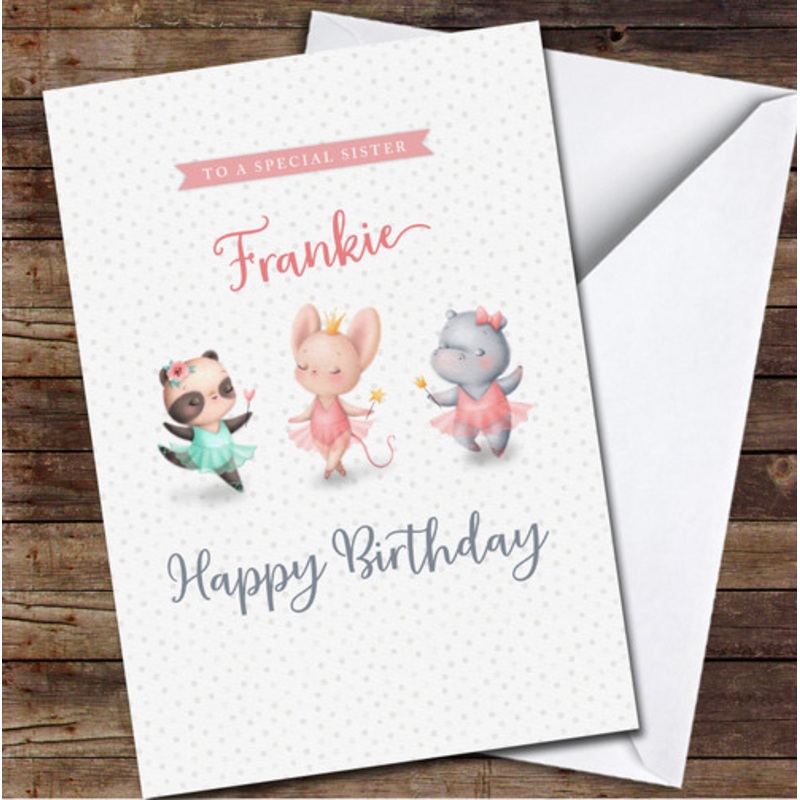 Sister Watercolour Cute Ballerina Mouse, Panda and Hippo Birthday Card – The Card Zoo