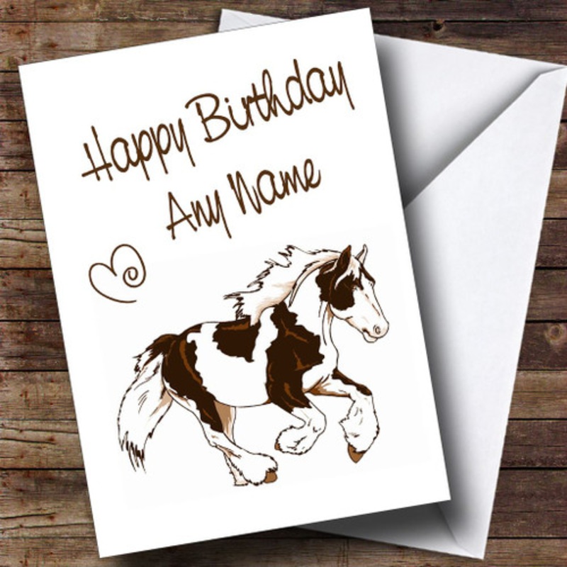 Skewbald Gypsy Vanner Cob Horse Personalised Birthday Card – The Card Zoo