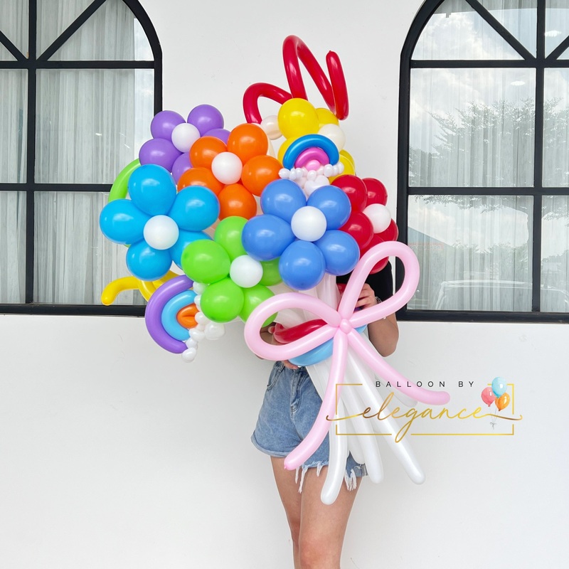 Balloon Flower Bouquet- Rainbow (12 stalks) (Johor Bahru Delivery Only)