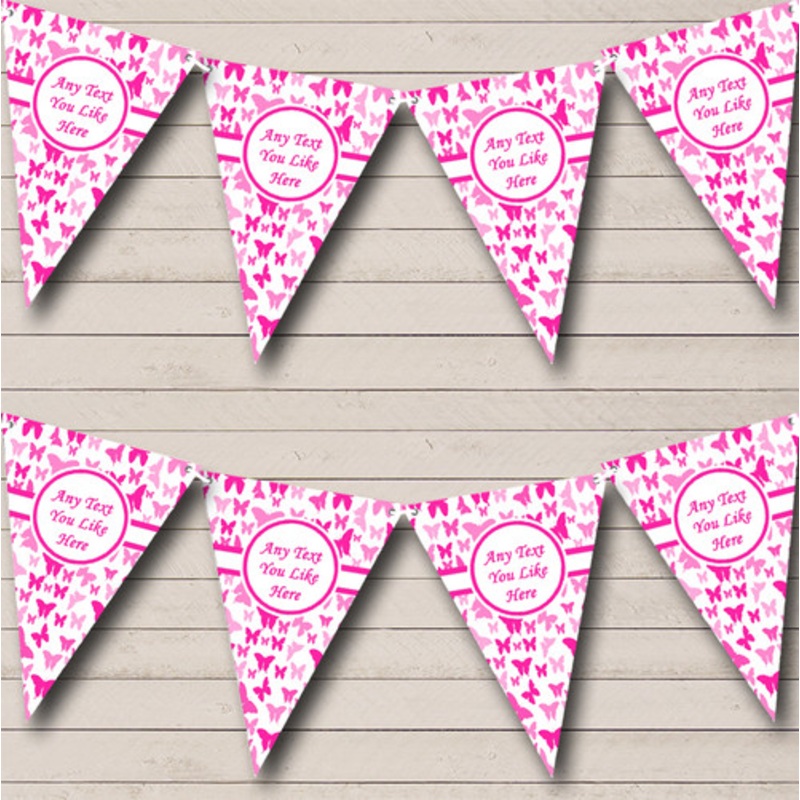 Beautiful Hot Pink Butterfly Personalised Children’s Birthday Party Bunting – The Card Zoo
