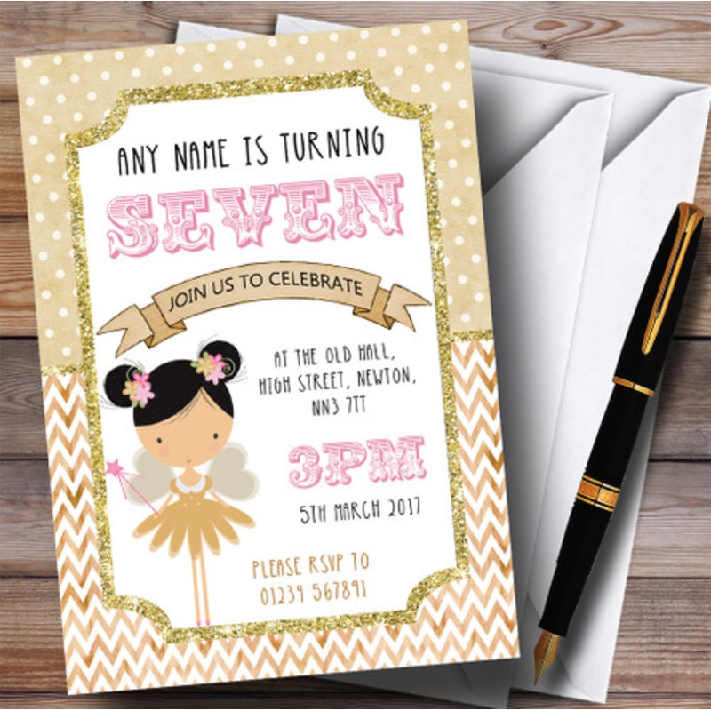 Fairy Glitter Gold Girls Children’s Birthday Party Invitations – The Card Zoo