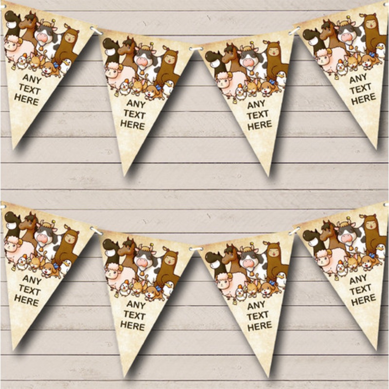 Farmyard Farm Animals Barn Vintage Personalised Children’s Party Bunting – The Card Zoo