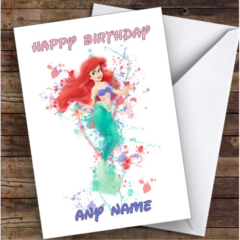 Mermaid Ariel Disney Splatter Art Children’s Kids Personalised Birthday Card – The Card Zoo