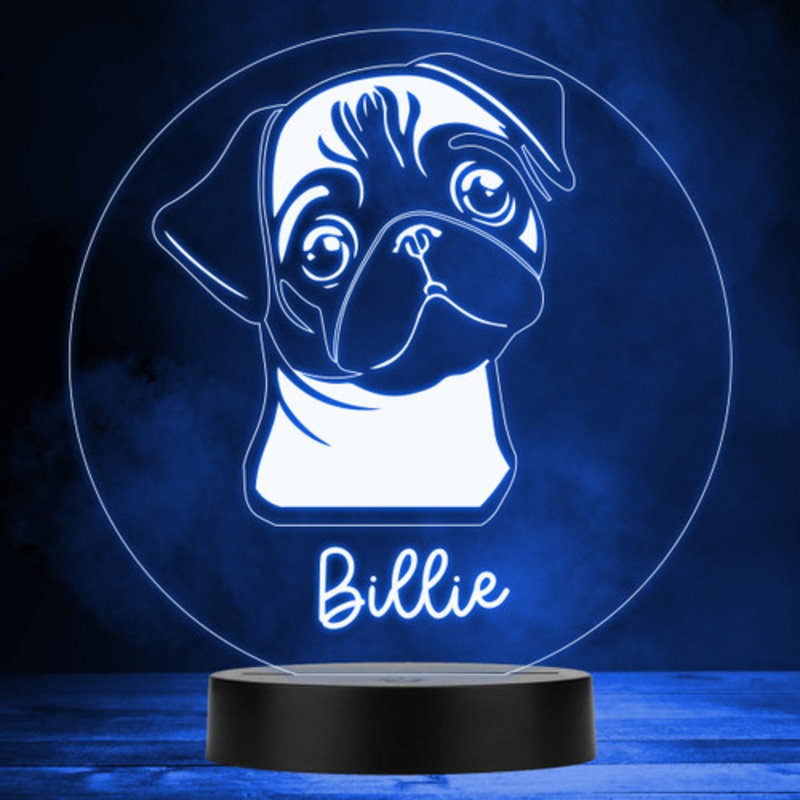 Pug Dog Pet Silhouette Colour Changing Personalised Gift LED Lamp Night Light – The Card Zoo
