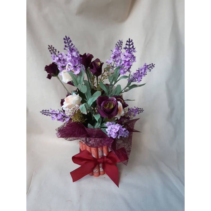 Rose and Lavender Artificial Cash Flower Box (Klang Valley Delivery)