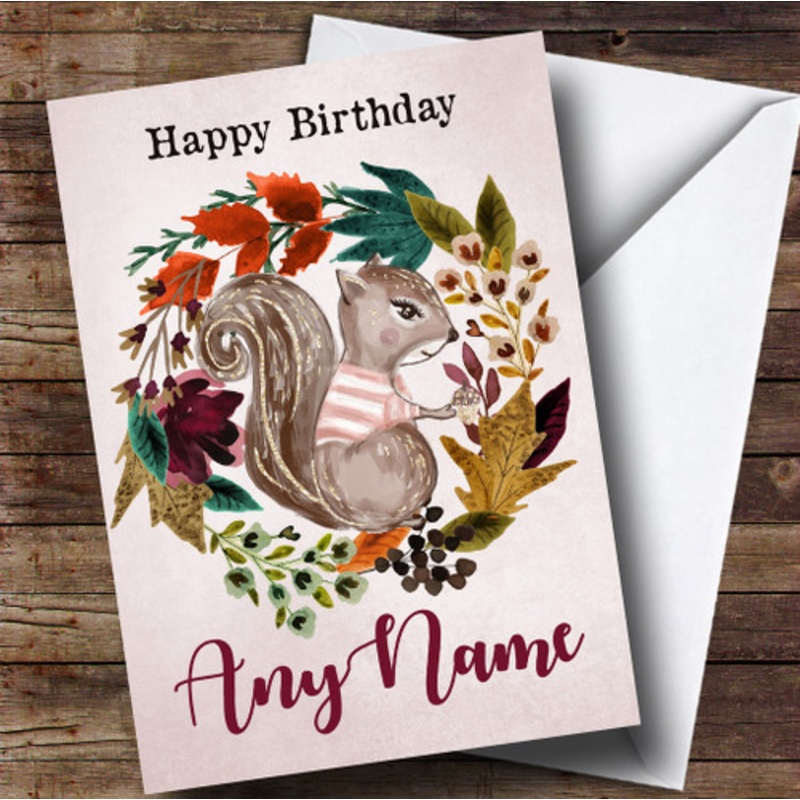 Squirrel Autumn Wreath Personalised Birthday Card – The Card Zoo