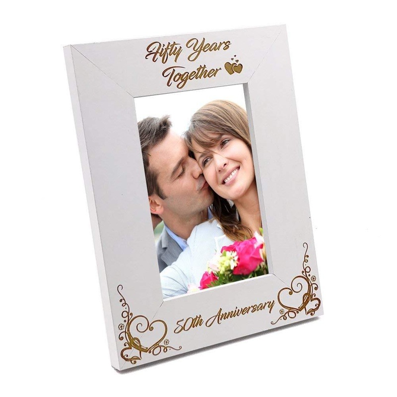 White Wooden 50th Anniversary Photo Frame Gift