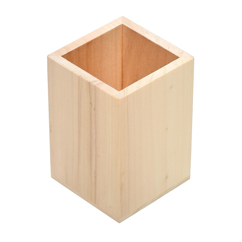 Wholesale Trade Pack of 4 – Plain Wood Pen / Pencil / Make-up Brush Pot or Holder