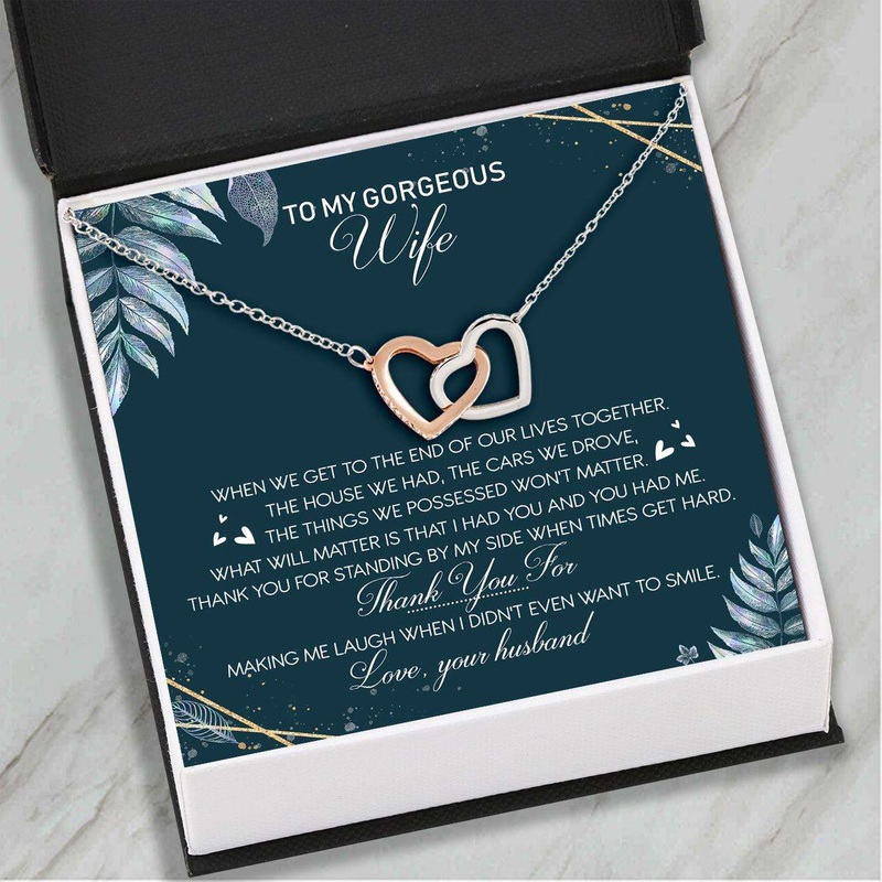 Wife Necklace, Wife Gifts  Interlocking Hearts Necklace  To My Gorgeous Wife  Jewelry For Her  Gift For Anniversary Birthday