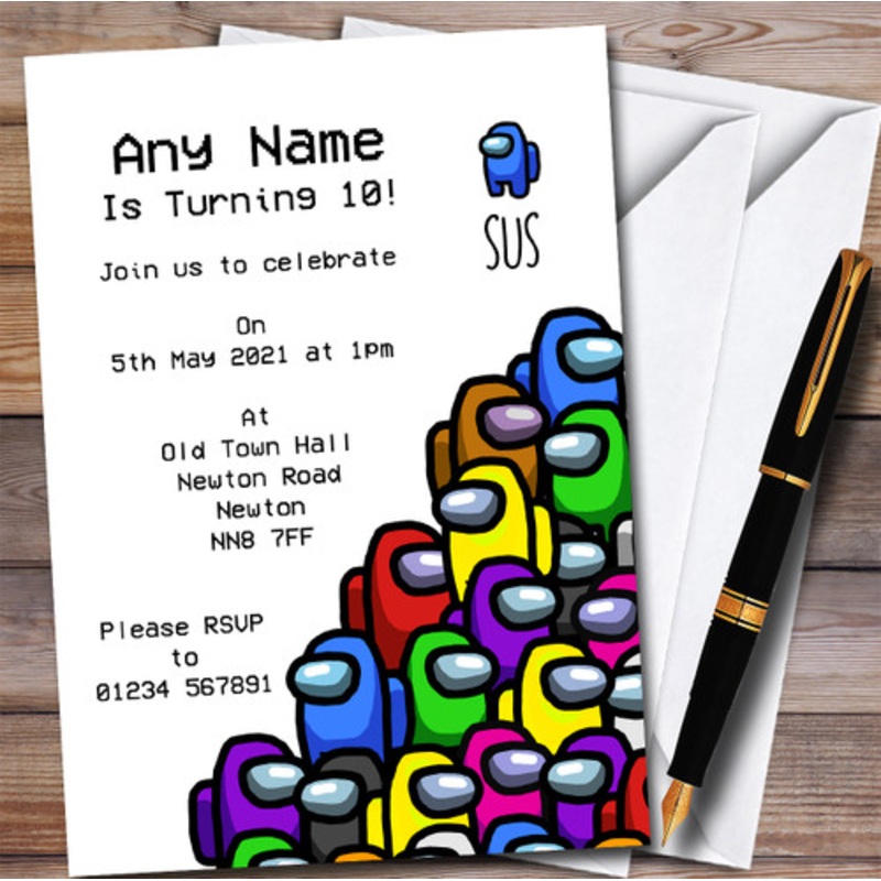 Among Us Character Pile Sus Children’s Personalised Birthday Party Invitations – The Card Zoo