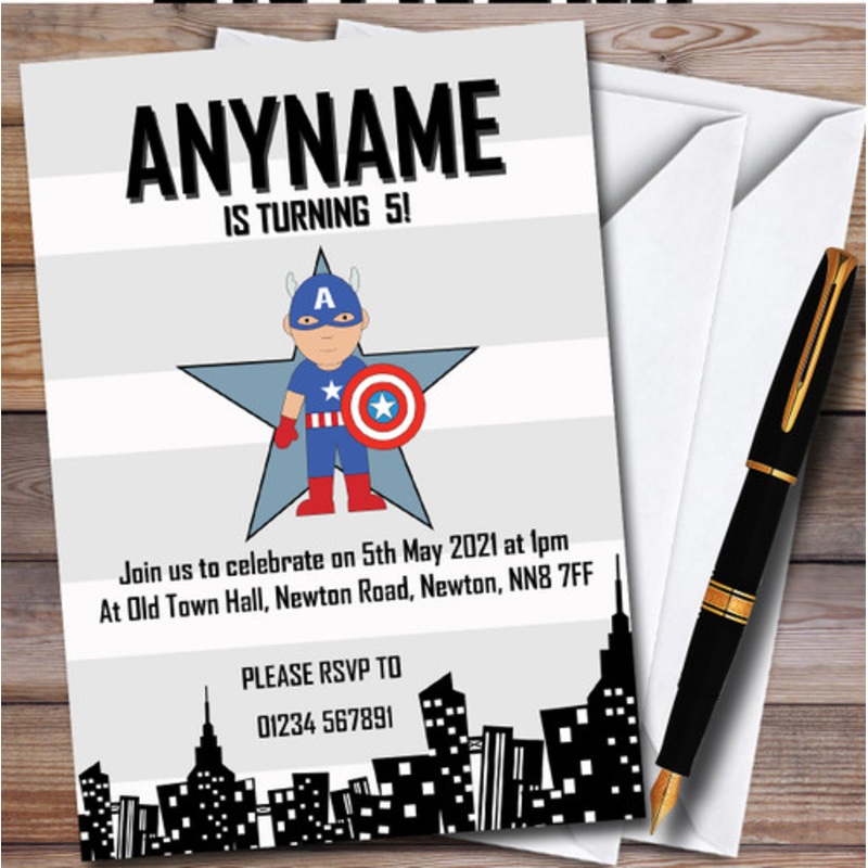 Captain America Any Age Super Hero Children’s Birthday Party Invitations – The Card Zoo