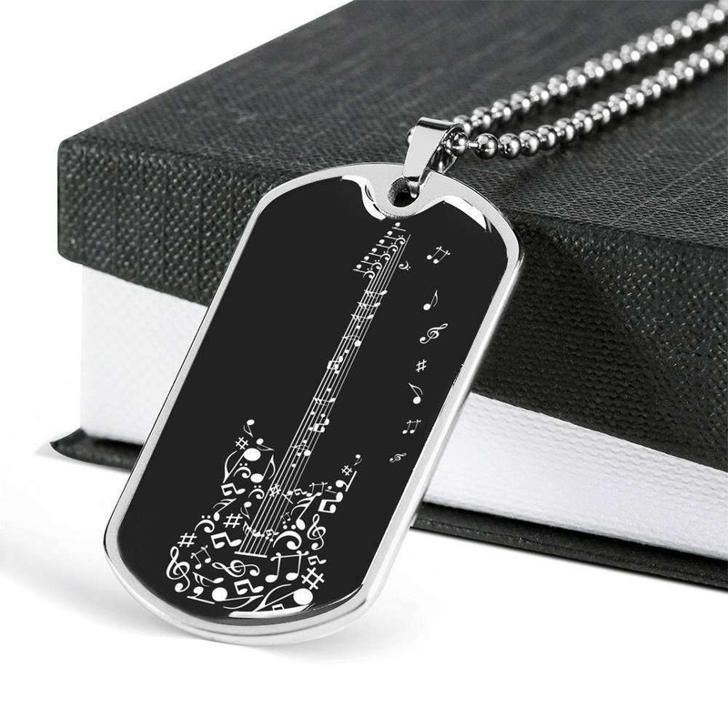 Custom Guitar Lover Dog Tag Military Chain Necklace Dog Tag