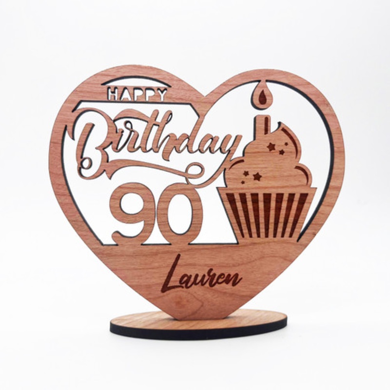 Engraved Wood 90th Birthday Cupcake Milestone Age Keepsake Personalised Gift – The Card Zoo