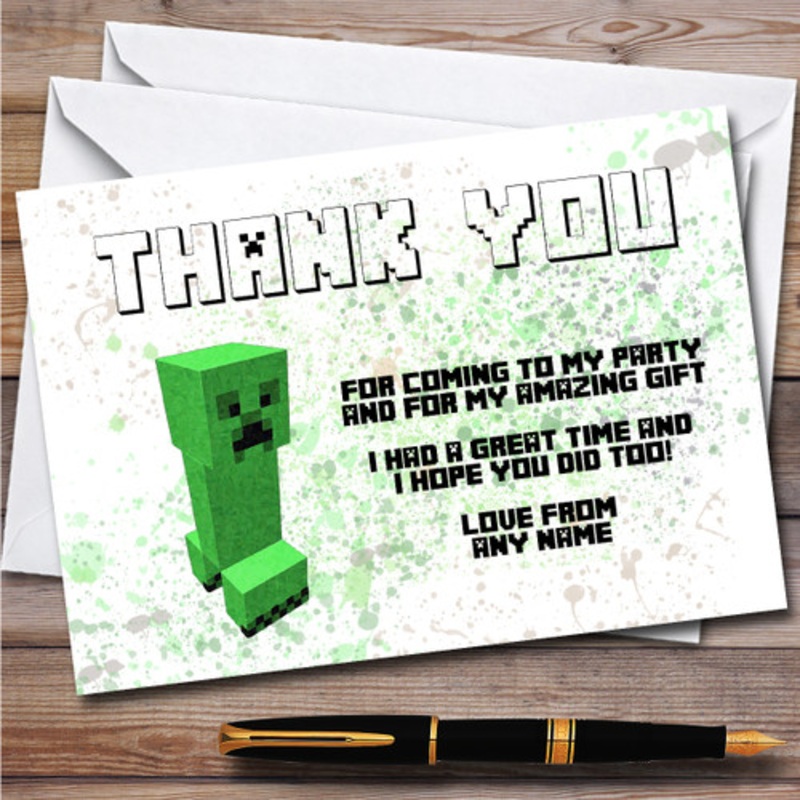 Minecraft Creeper Splatter Art Children’s Birthday Party Thank You Cards – The Card Zoo