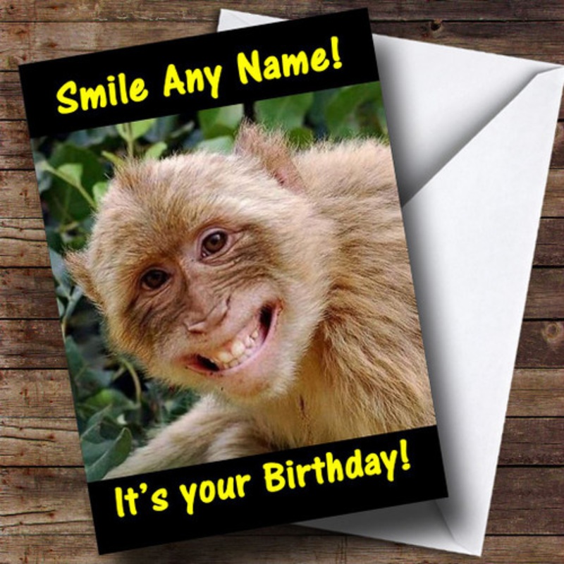 Weird Smiling Monkey Funny Personalised Birthday Card – The Card Zoo
