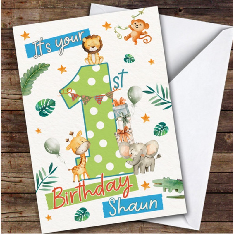 1st Watercolour Safari Animals Custom Personalised Birthday Card – The Card Zoo
