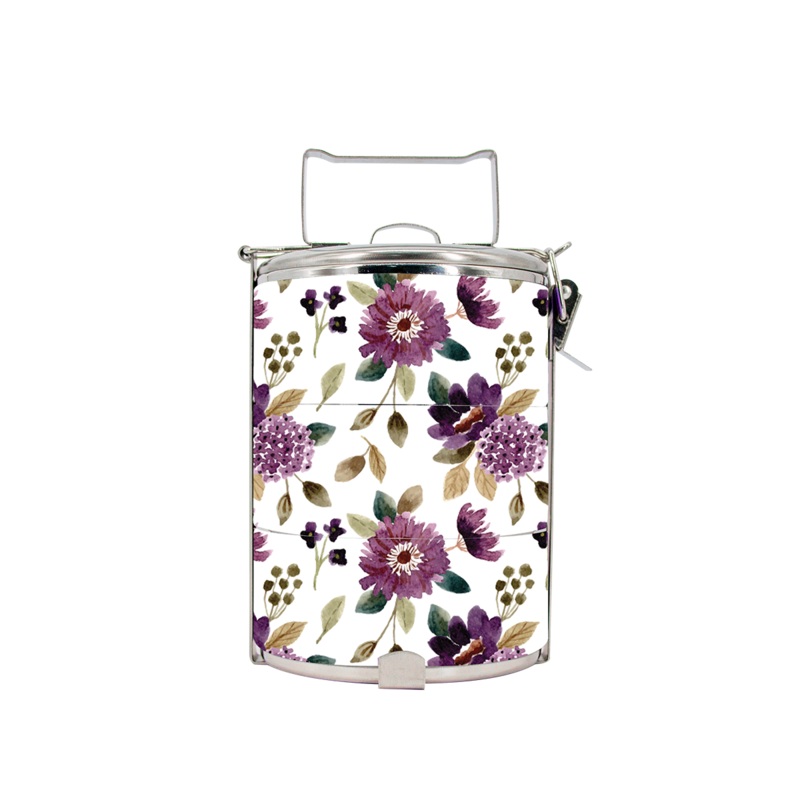 BDARI Tiffin Carrier – Dark Purple Flower (Nationwide Delivery)