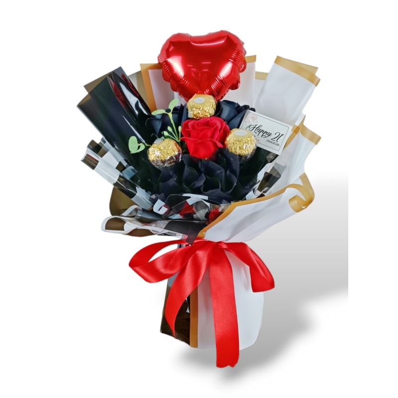 Black Mix Red Soap Roses Ferrero Rocher Bouquet Artificial Flower (Klang Valley Delivery)