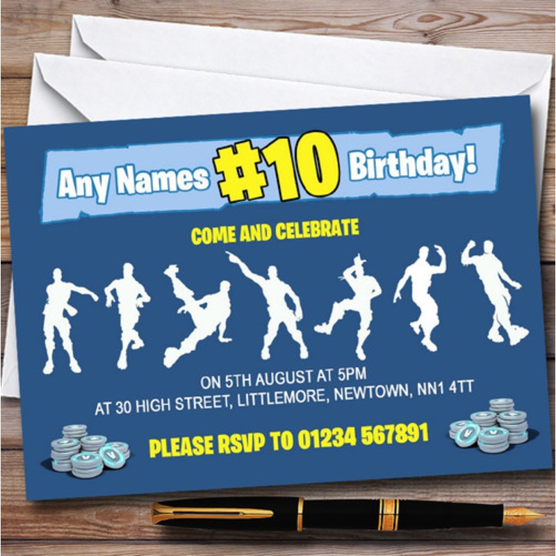 Blue Boys Fortnite Dances Personalised Children’s Birthday Party Invitations – The Card Zoo